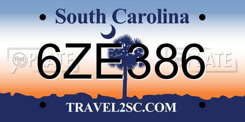 6ZE386 South Carolina License Plate