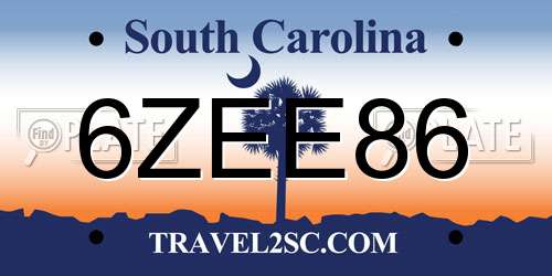 6ZEE86 South Carolina License Plate