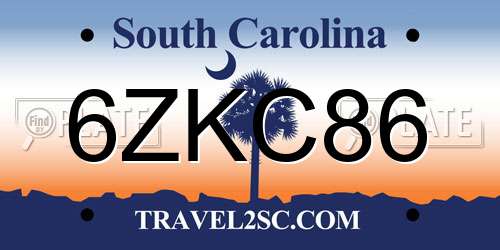 6ZKC86 South Carolina License Plate