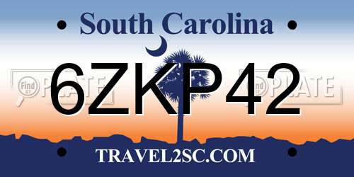 6ZKP42 South Carolina License Plate