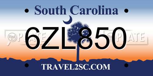 6ZL850 South Carolina License Plate