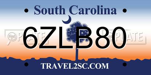 6ZLB80 South Carolina License Plate