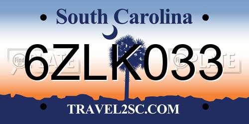 6ZLK033 South Carolina License Plate