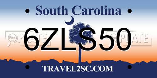 6ZLS50 South Carolina License Plate
