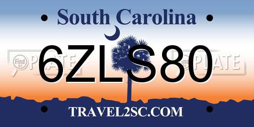 6ZLS80 South Carolina License Plate