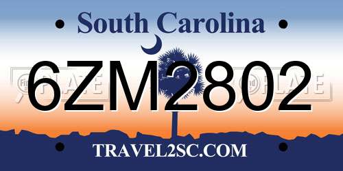 6ZM2802 South Carolina License Plate