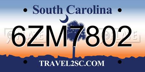 6ZM7802 South Carolina License Plate