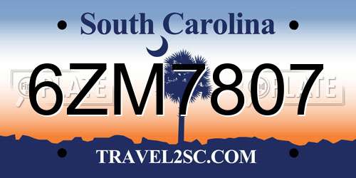 6ZM7807 South Carolina License Plate