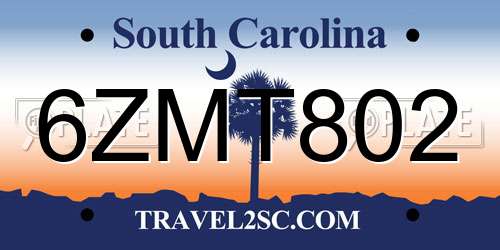 6ZMT802 South Carolina License Plate