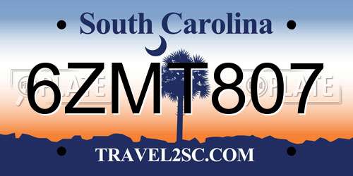 6ZMT807 South Carolina License Plate