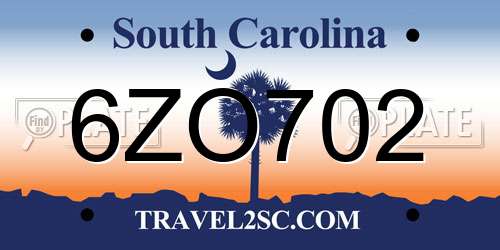 6ZO702 South Carolina License Plate