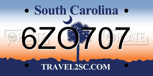 6ZO707 South Carolina License Plate