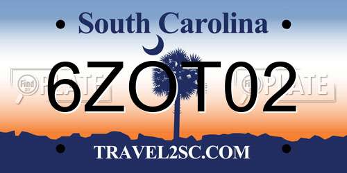 6ZOT02 South Carolina License Plate