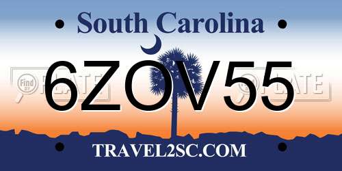 6ZOV55 South Carolina License Plate