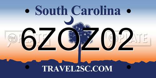 6ZOZ02 South Carolina License Plate