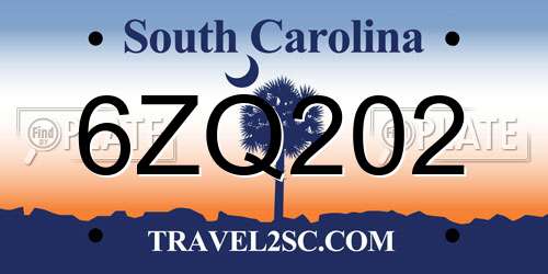 6ZQ202 South Carolina License Plate