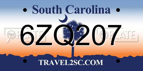 6ZQ207 South Carolina License Plate