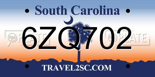 6ZQ702 South Carolina License Plate