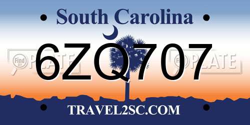 6ZQ707 South Carolina License Plate