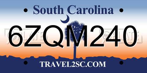 6ZQM240 South Carolina License Plate