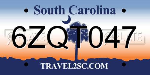 6ZQT047 South Carolina License Plate