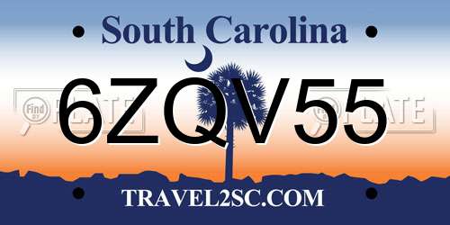 6ZQV55 South Carolina License Plate