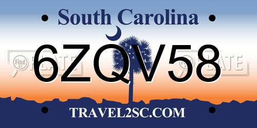6ZQV58 South Carolina License Plate