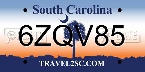 6ZQV85 South Carolina License Plate