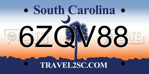 6ZQV88 South Carolina License Plate