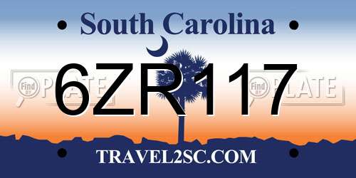 6ZR117 South Carolina License Plate