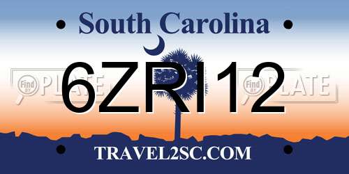 6ZRI12 South Carolina License Plate