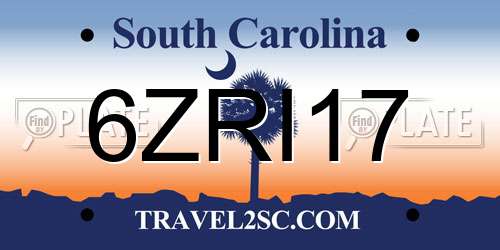 6ZRI17 South Carolina License Plate