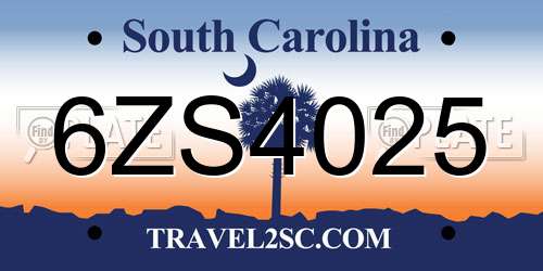 6ZS4025 South Carolina License Plate