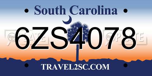 6ZS4078 South Carolina License Plate