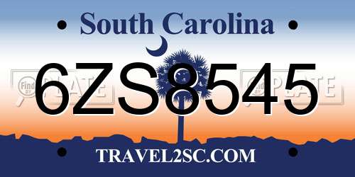 6ZS8545 South Carolina License Plate