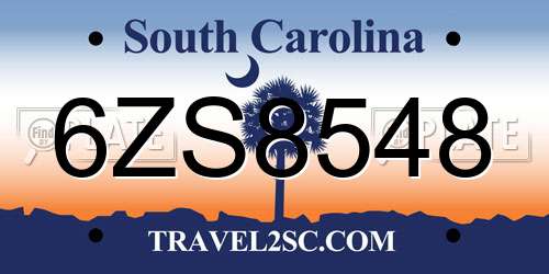 6ZS8548 South Carolina License Plate