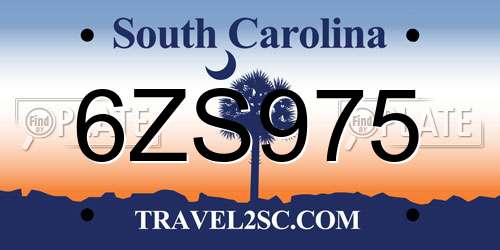 6ZS975 South Carolina License Plate
