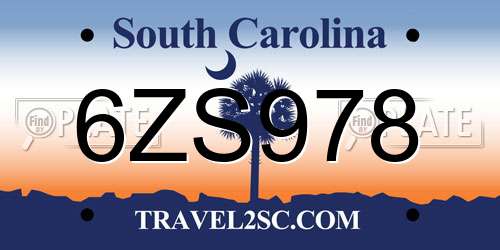 6ZS978 South Carolina License Plate