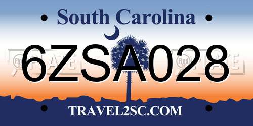 6ZSA028 South Carolina License Plate