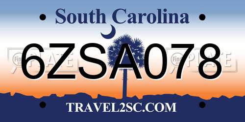 6ZSA078 South Carolina License Plate