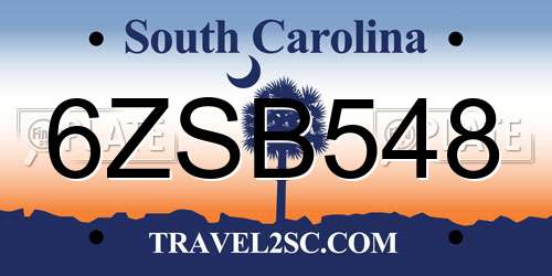 6ZSB548 South Carolina License Plate