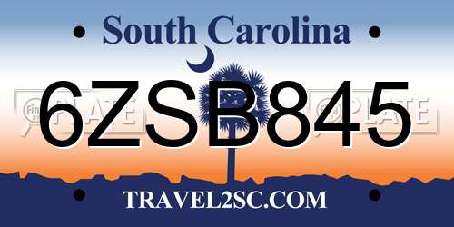 6ZSB845 South Carolina License Plate