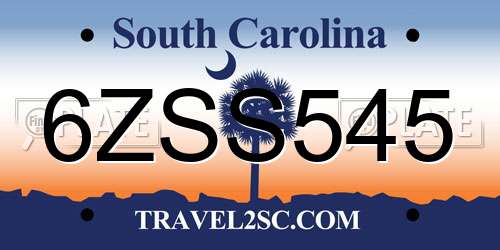 6ZSS545 South Carolina License Plate