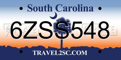 6ZSS548 South Carolina License Plate