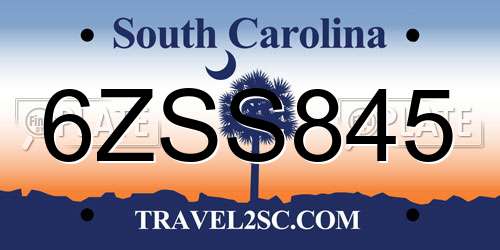 6ZSS845 South Carolina License Plate