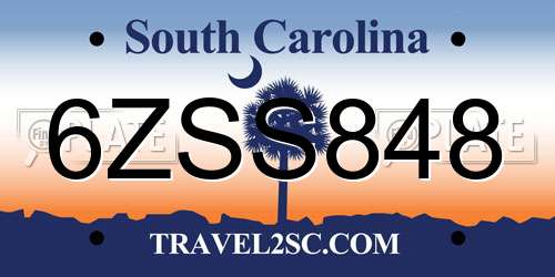6ZSS848 South Carolina License Plate