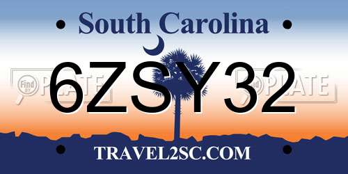 6ZSY32 South Carolina License Plate