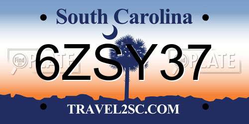 6ZSY37 South Carolina License Plate