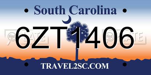 6ZT1406 South Carolina License Plate