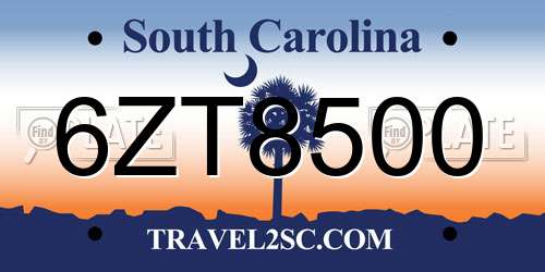 6ZT8500 South Carolina License Plate